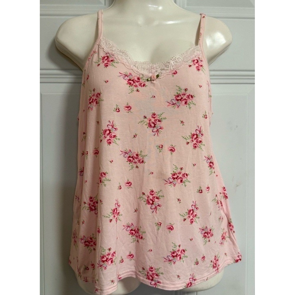 Shabby Chic Pink Floral Top SZ Large Twee Girlie Timeless Classic Comfy